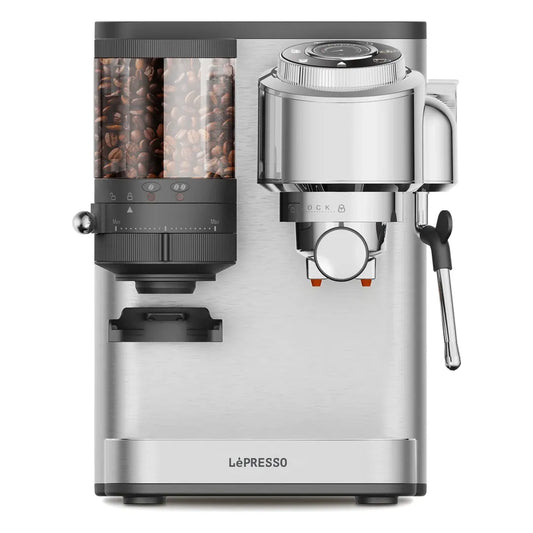 LePresso IlBurrone 20-Bar Espresso Machine with Integrated Grinder & Steam Wand - Silver
