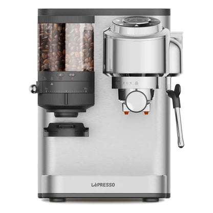 LePresso IlBurrone 20-Bar Espresso Machine with Integrated Grinder & Steam Wand - Silver