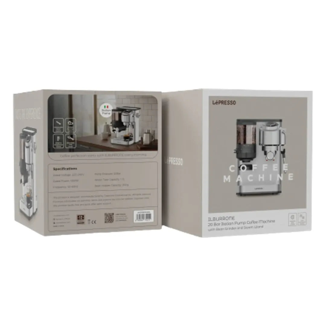 LePresso IlBurrone 20-Bar Espresso Machine with Integrated Grinder & Steam Wand - Silver