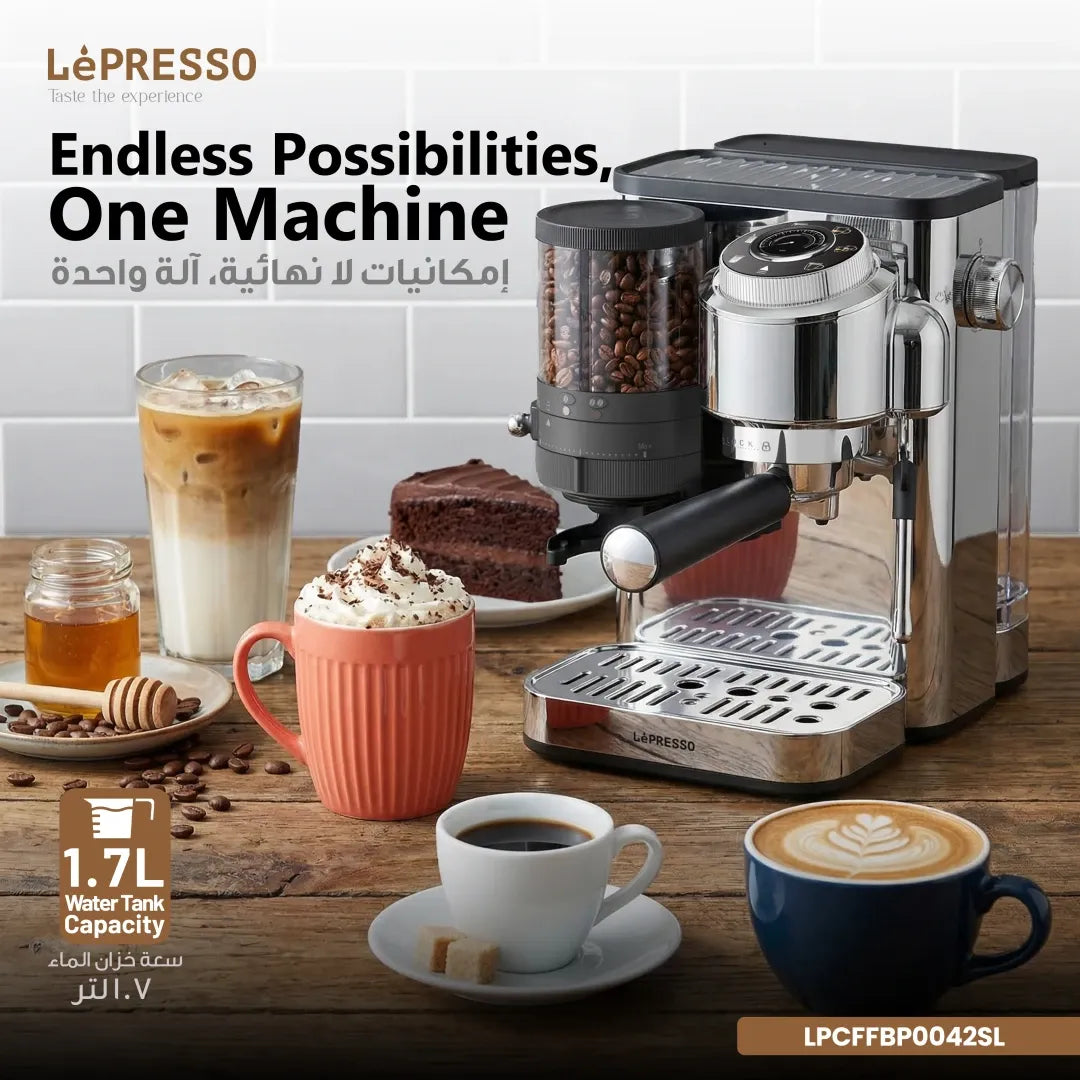 LePresso IlBurrone 20-Bar Espresso Machine with Integrated Grinder & Steam Wand - Silver